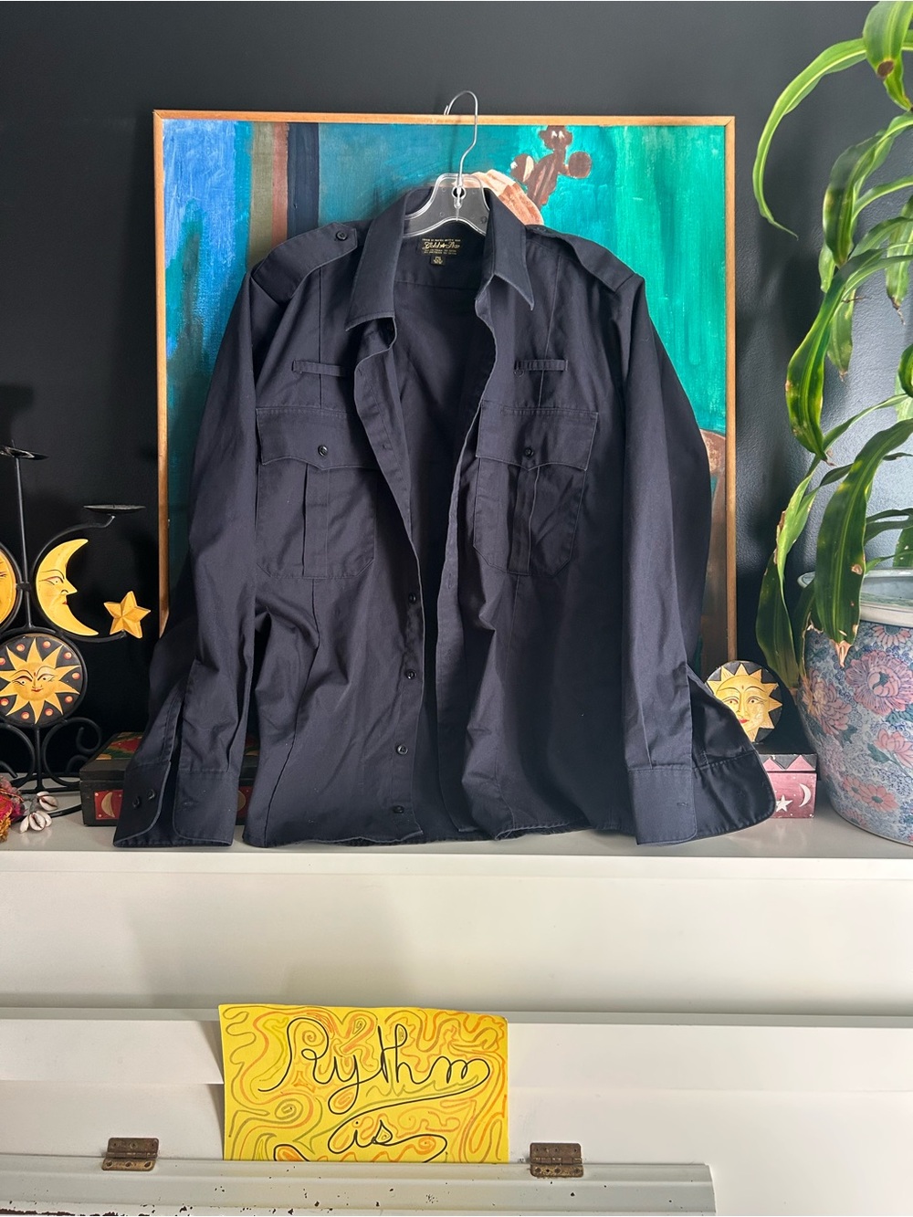 Gold Star Security Uniform Shirt Navy Long Sleeve Work Shirt Men’s L 16-16.5